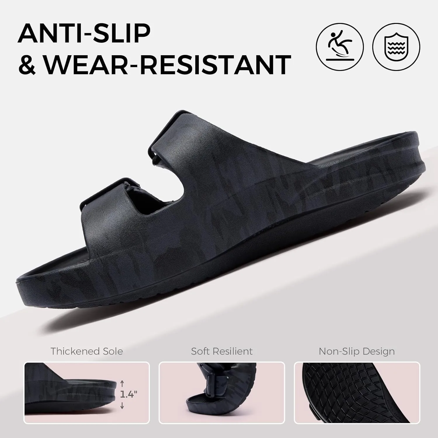 Slides for Women and Men Recovery Sandals with Arch Support Unisex Double Buckle Adjustable Cloud Slippers