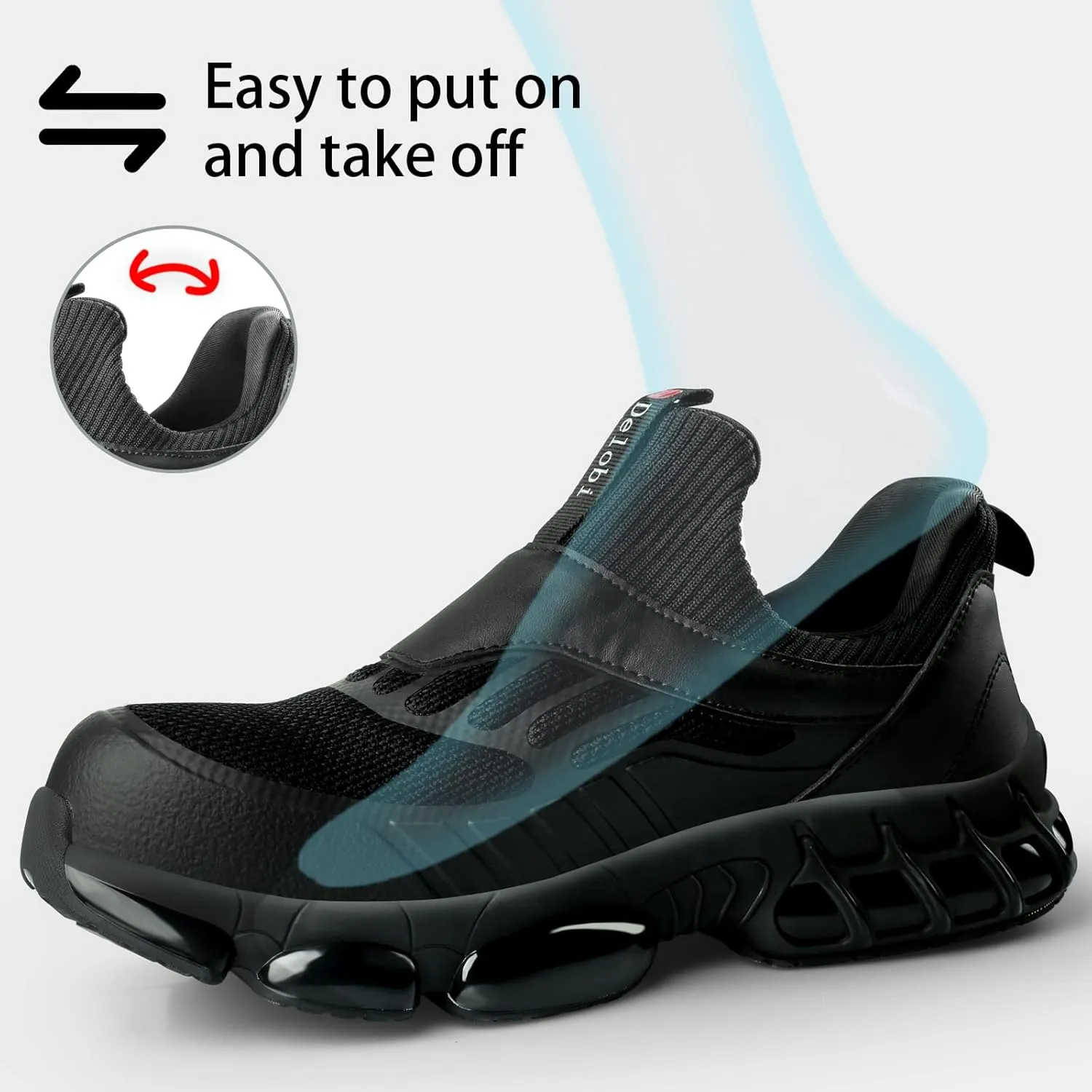 Slip On Steel Toe Shoes for Men Work Safety Sneakers Comfortable Indestructible Industrial Construction Footwear