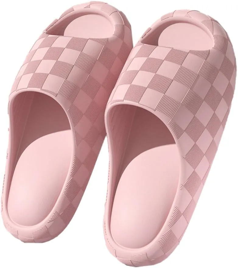 Slippers for Women Cute Anti-Slip EVA Beach Pool Shower Slippers Shoes Checkered Indoor Sandal Slides Cloud Sandals 2025