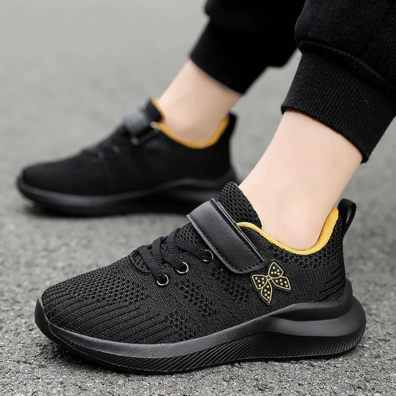 Sneakers for Girls Breathable Knit Mesh Running Shoes with Hook and Loop Kids Sports Lightweight Casual Walking Sneakers