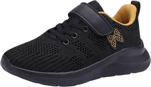 Sneakers for Girls Breathable Knit Mesh Running Shoes with Hook and Loop Kids Sports Lightweight Casual Walking Sneakers
