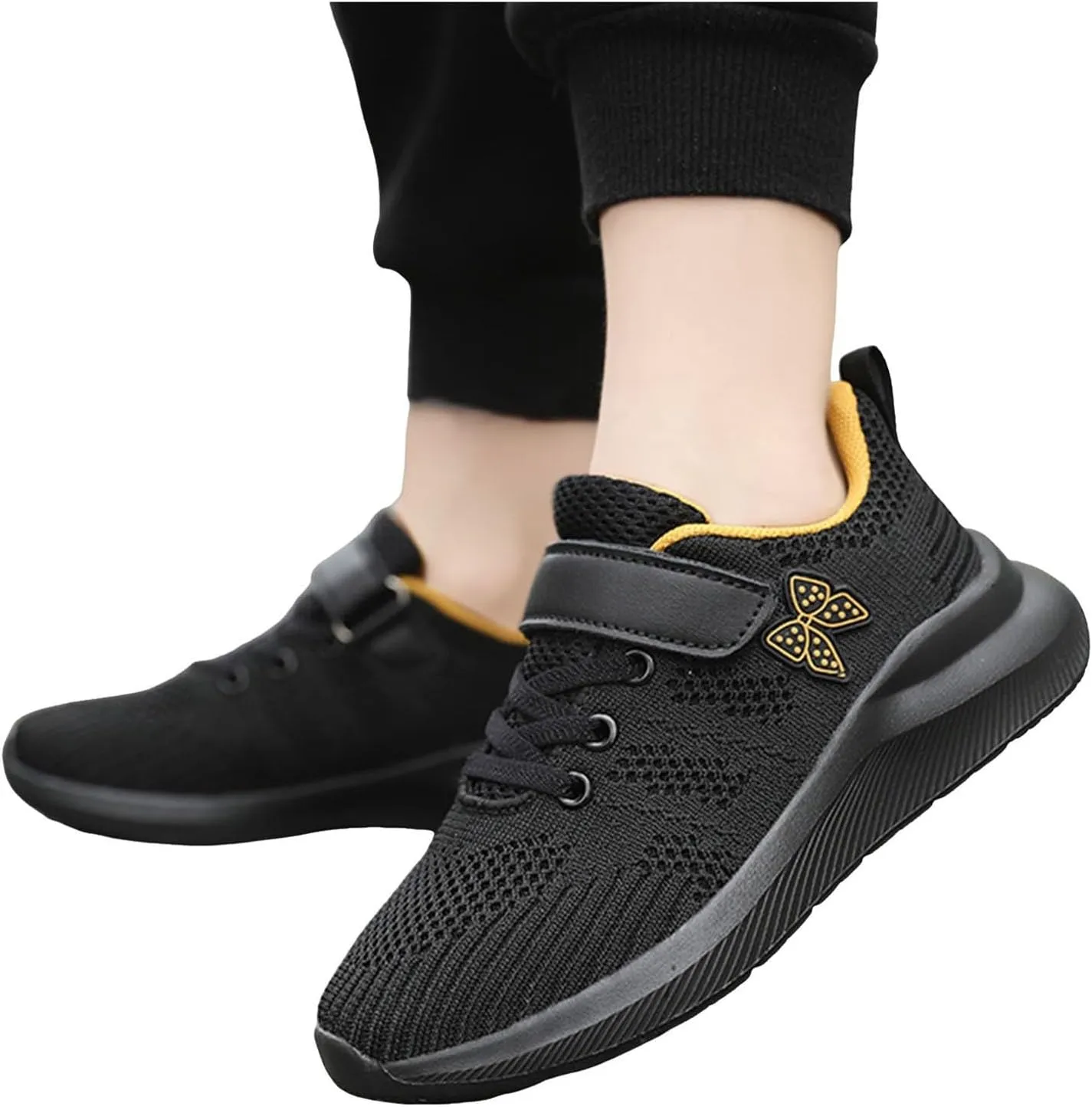 Sneakers for Girls Breathable Knit Mesh Running Shoes with Hook and Loop Kids Sports Lightweight Casual Walking Sneakers