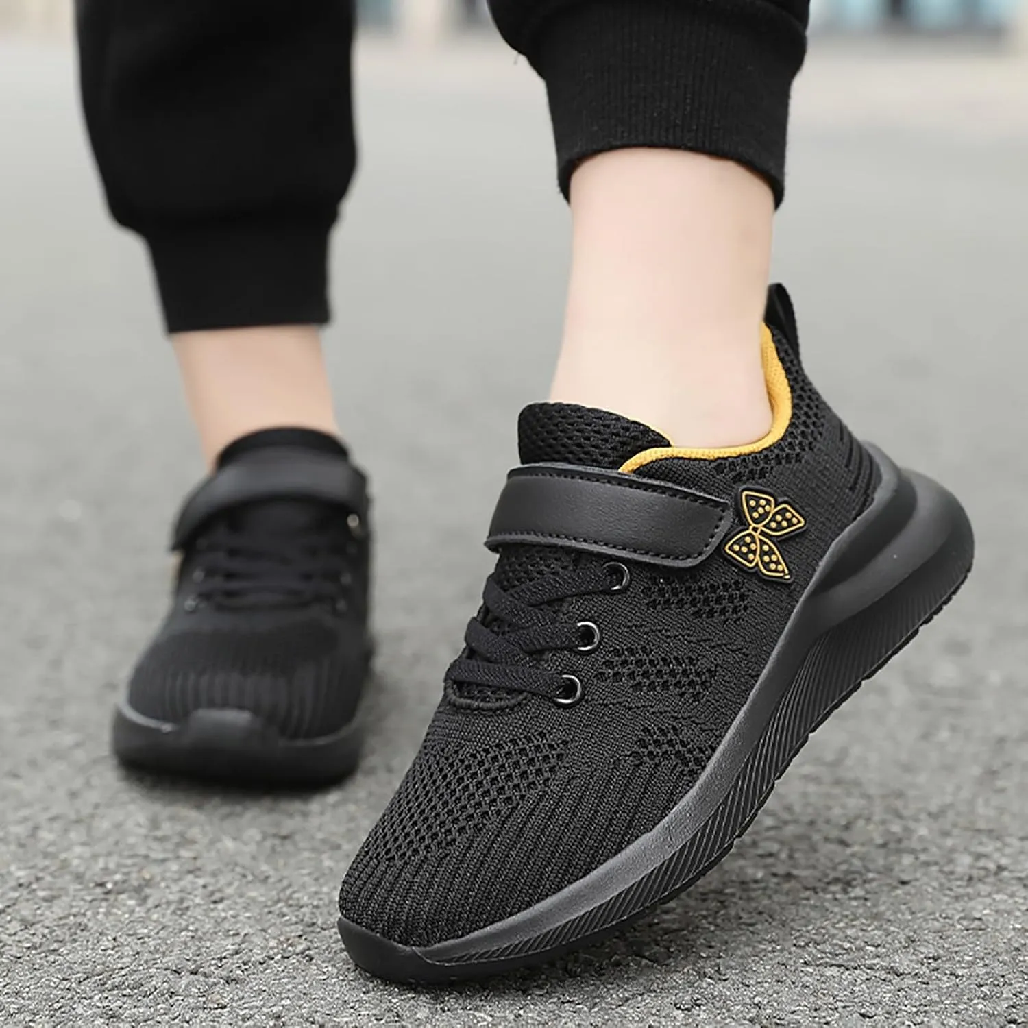 Sneakers for Girls Breathable Knit Mesh Running Shoes with Hook and Loop Kids Sports Lightweight Casual Walking Sneakers