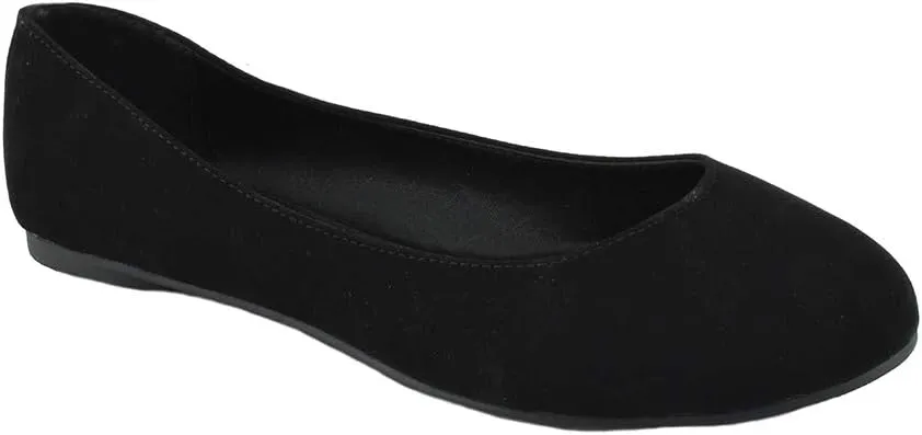 Soda Shoes Comfortable Women Ballet Casual Flat Round Toe Memory Gel Insole Memory Foam Loafers Kreme-S Black Nubuck Suede 6.5