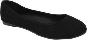 Soda Shoes Comfortable Women Ballet Casual Flat Round Toe Memory Gel Insole Memory Foam Loafers Kreme-S Black Nubuck Suede 6.5