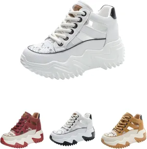 SOLPNOW Women's Leather Breathable Platform Sneakers,Summer Lace-Up Non-Slip Hollow Sandals,Outdoor Hiking Workout Driving Shoes