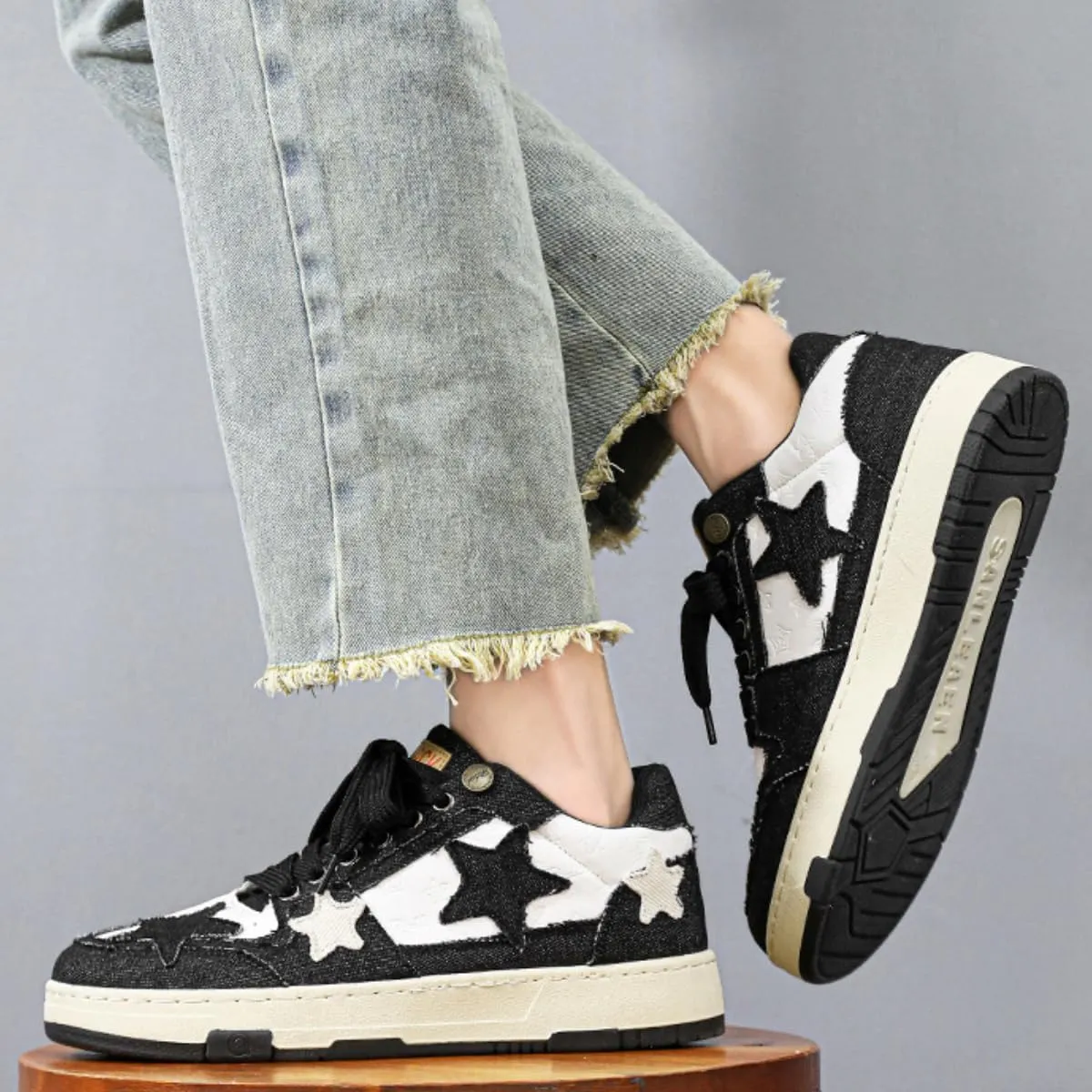 Star Denim Sneakers Graphic Skate Shoes Y2k Cute High Top Lace-up Front Multicolor Sports Women Girl Chic Gift