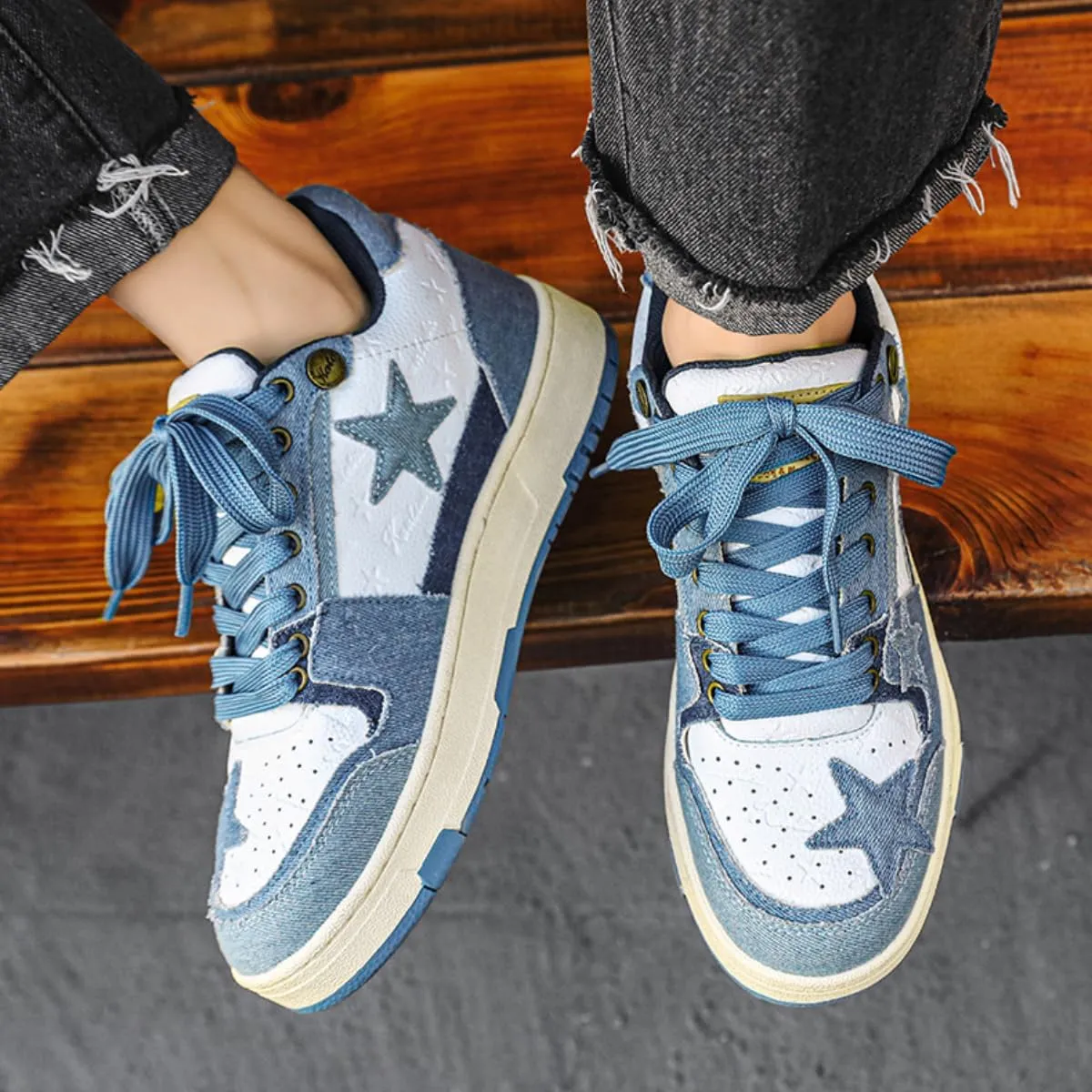 Star Denim Sneakers Graphic Skate Shoes Y2k Cute High Top Lace-up Front Multicolor Sports Women Girl Chic Gift