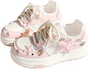 Star Sneakers Chunky Platform Women and Girl's Skate Shoes Chic Y2k Casual Preppy Student Back School, Travel, Sport