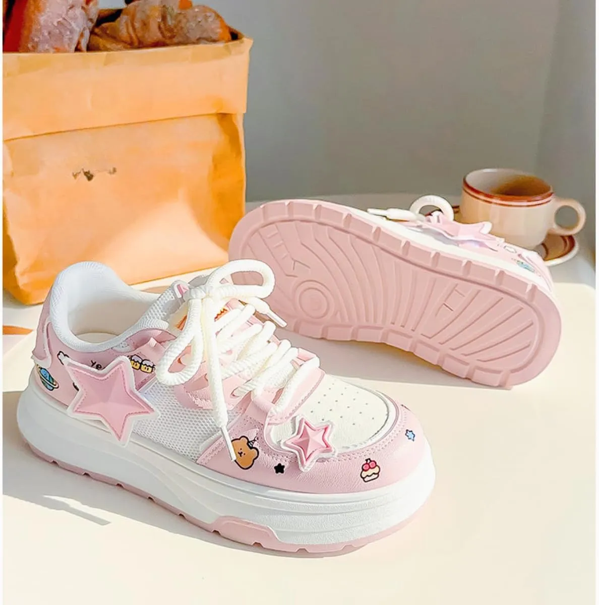 Star Sneakers Chunky Platform Women and Girl's Skate Shoes Chic Y2k Casual Preppy Student Back School, Travel, Sport