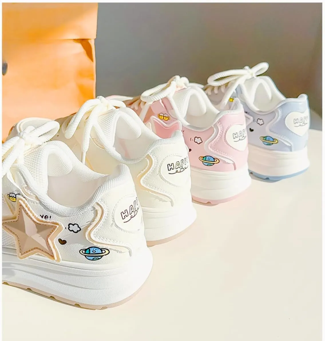 Star Sneakers Chunky Platform Women and Girl's Skate Shoes Chic Y2k Casual Preppy Student Back School, Travel, Sport