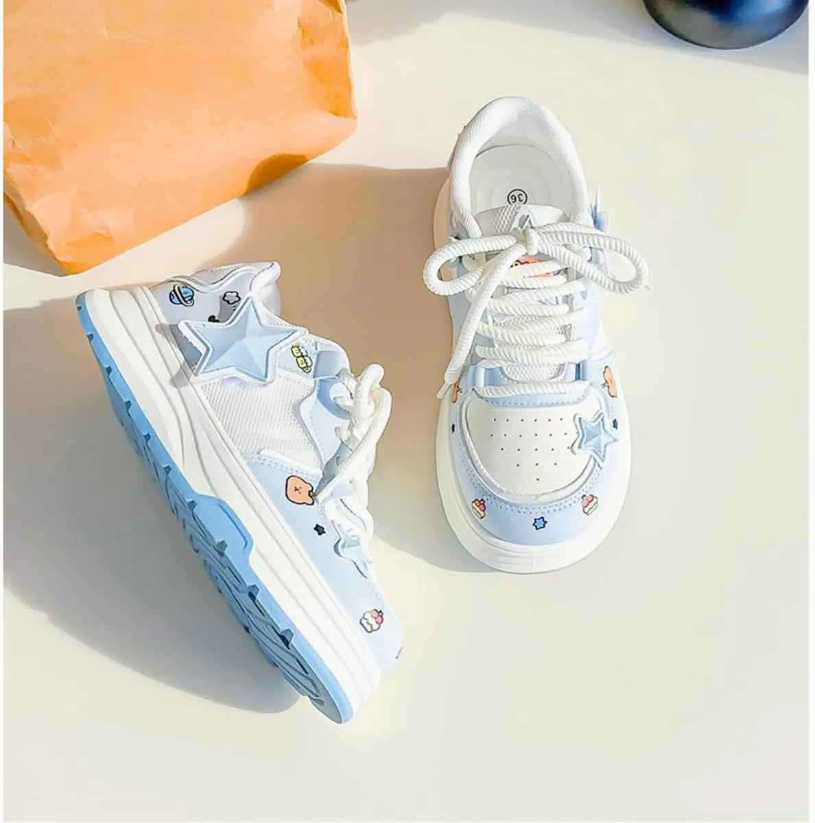 Star Sneakers Chunky Platform Women and Girl's Skate Shoes Chic Y2k Casual Preppy Student Back School, Travel, Sport