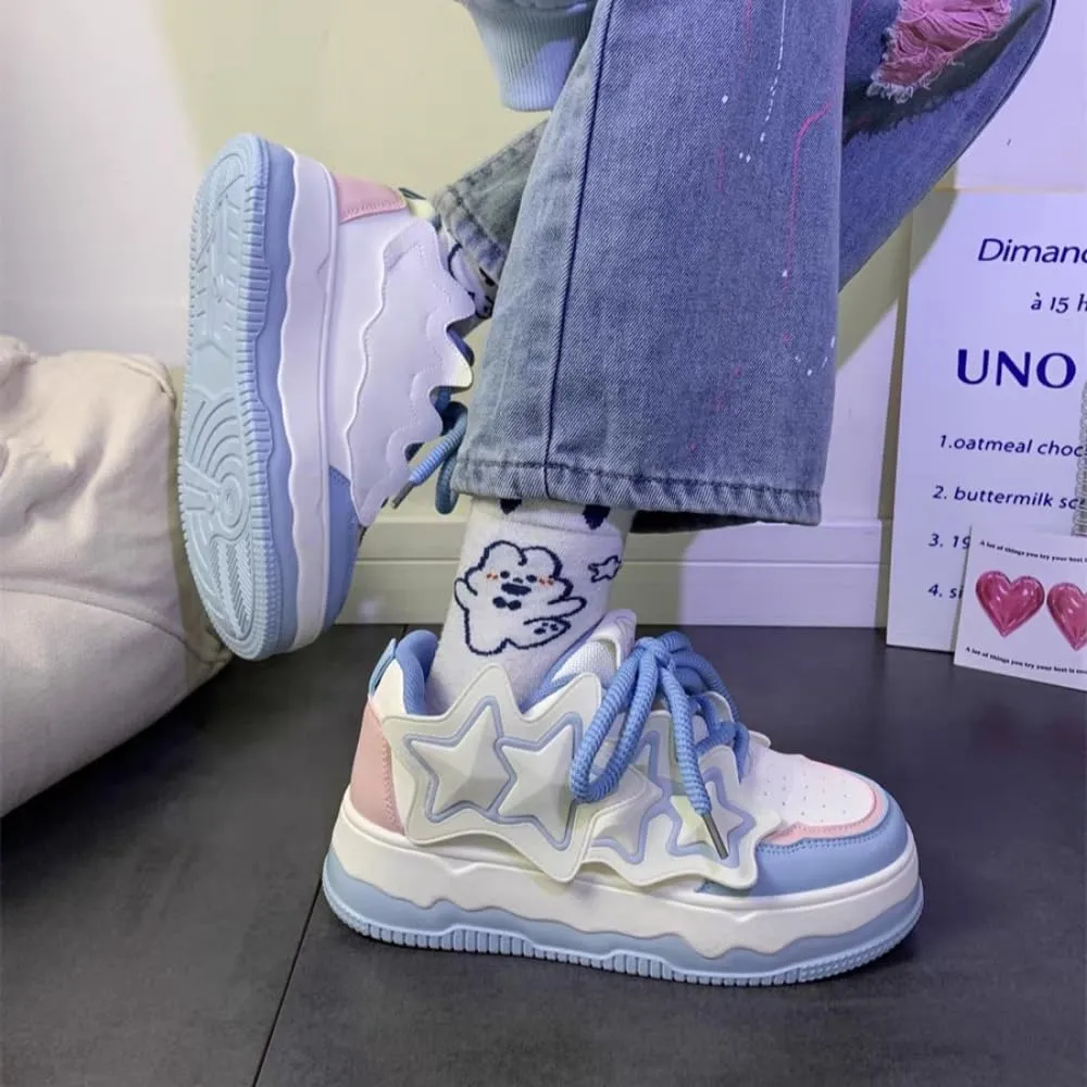 Star Y2K Sneakers Chunky Cute Canvas Preppy Kawaii Platform Shoes Laces Up Streetwear for Women Girl Walking Fit Well