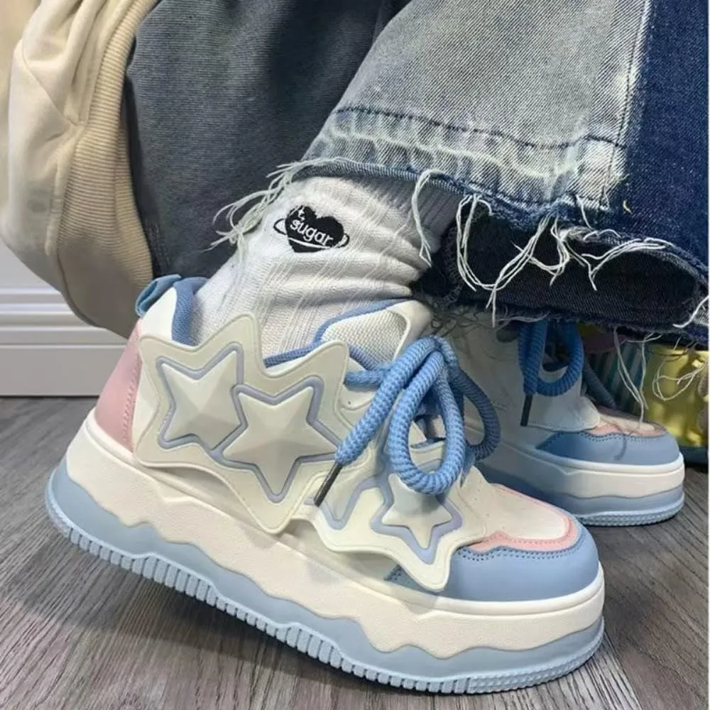 Star Y2K Sneakers Chunky Cute Canvas Preppy Kawaii Platform Shoes Laces Up Streetwear for Women Girl Walking Fit Well