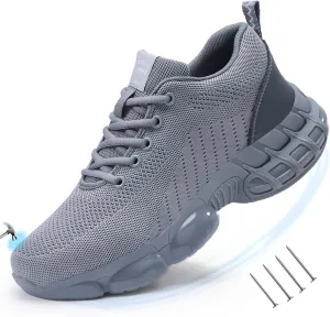Steel Toe Shoes for Men Women Lightweight Work Shoes for Men Indestructible Safety Shoes Comfortable Steel Toe Sneakers Industrial Construction Shoes Mens Steel Toe Tennis Shoes
