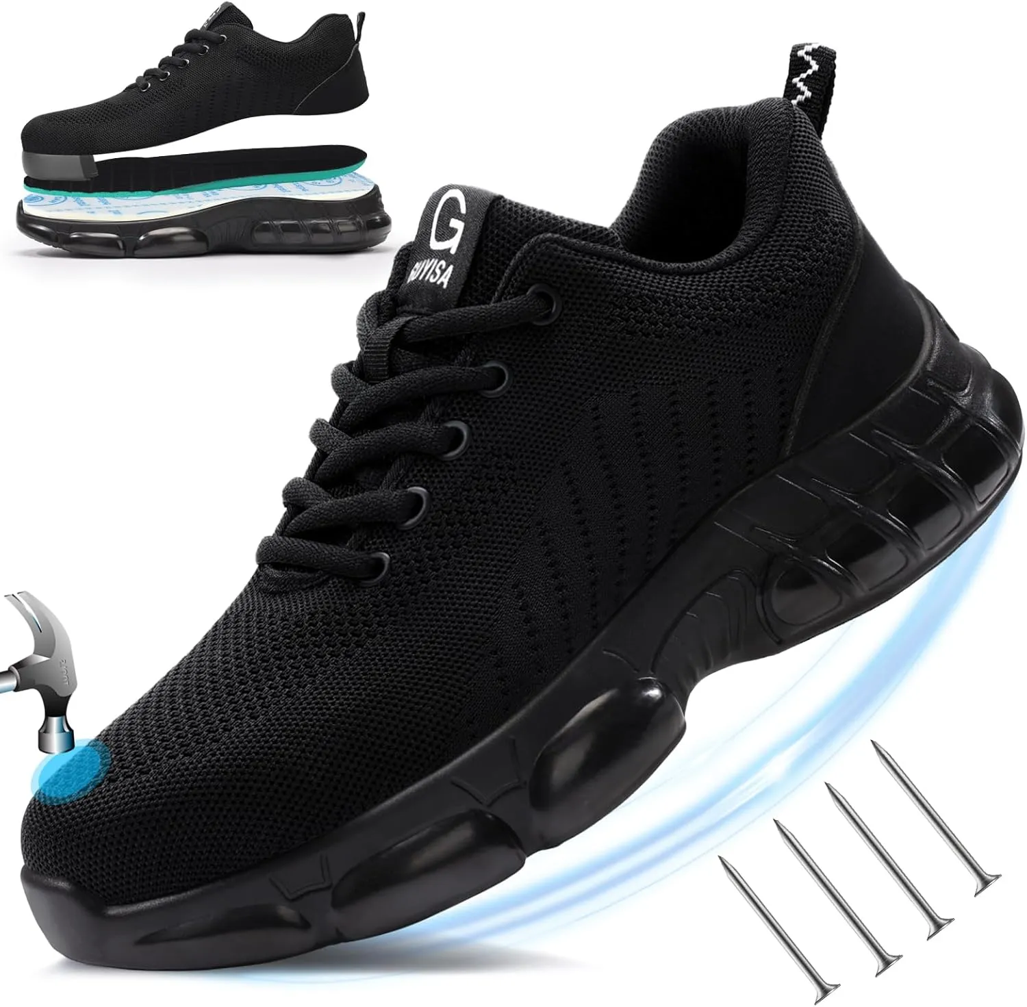 Steel Toe Shoes for Men Women Lightweight Work Shoes for Men Indestructible Safety Shoes Comfortable Steel Toe Sneakers Industrial Construction Shoes Mens Steel Toe Tennis Shoes