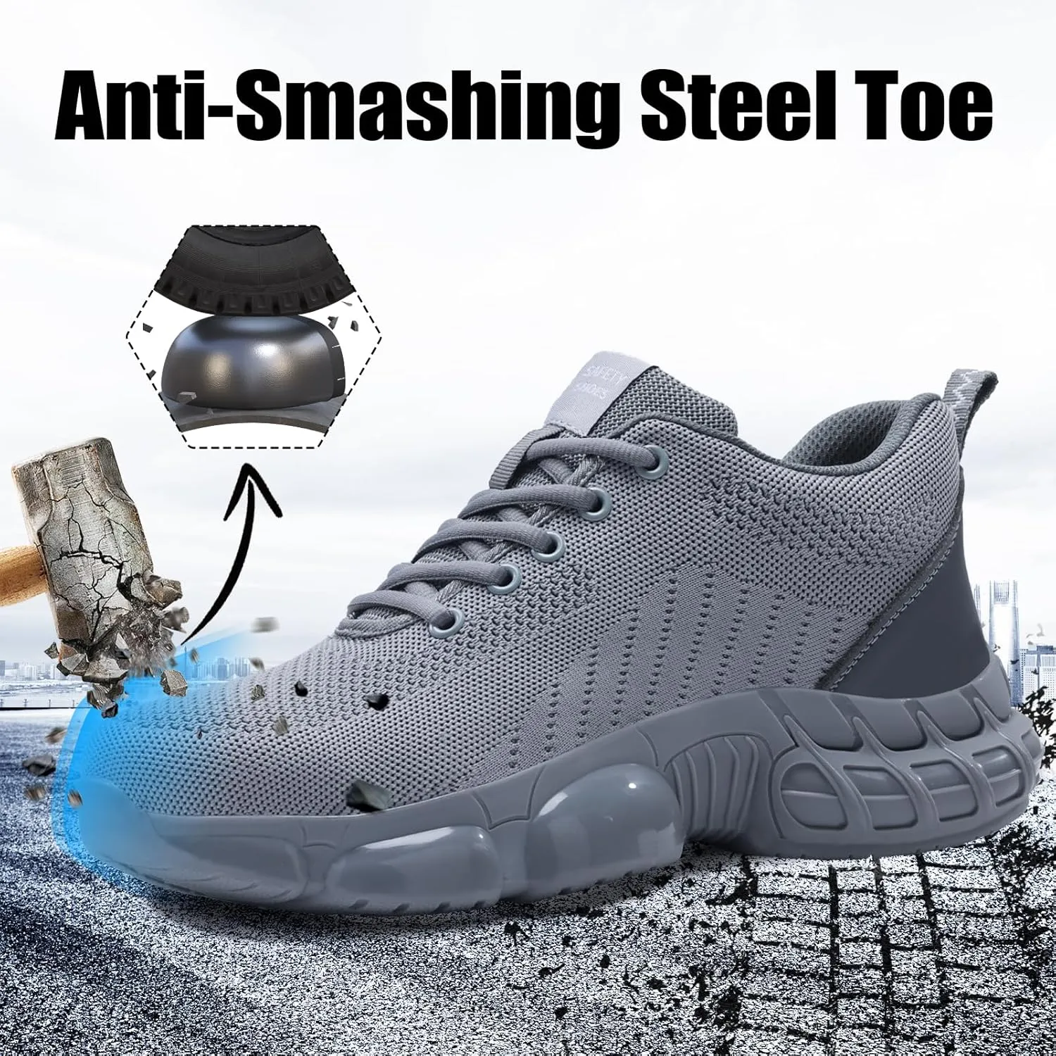 Steel Toe Shoes for Men Women Lightweight Work Shoes for Men Indestructible Safety Shoes Comfortable Steel Toe Sneakers Industrial Construction Shoes Mens Steel Toe Tennis Shoes