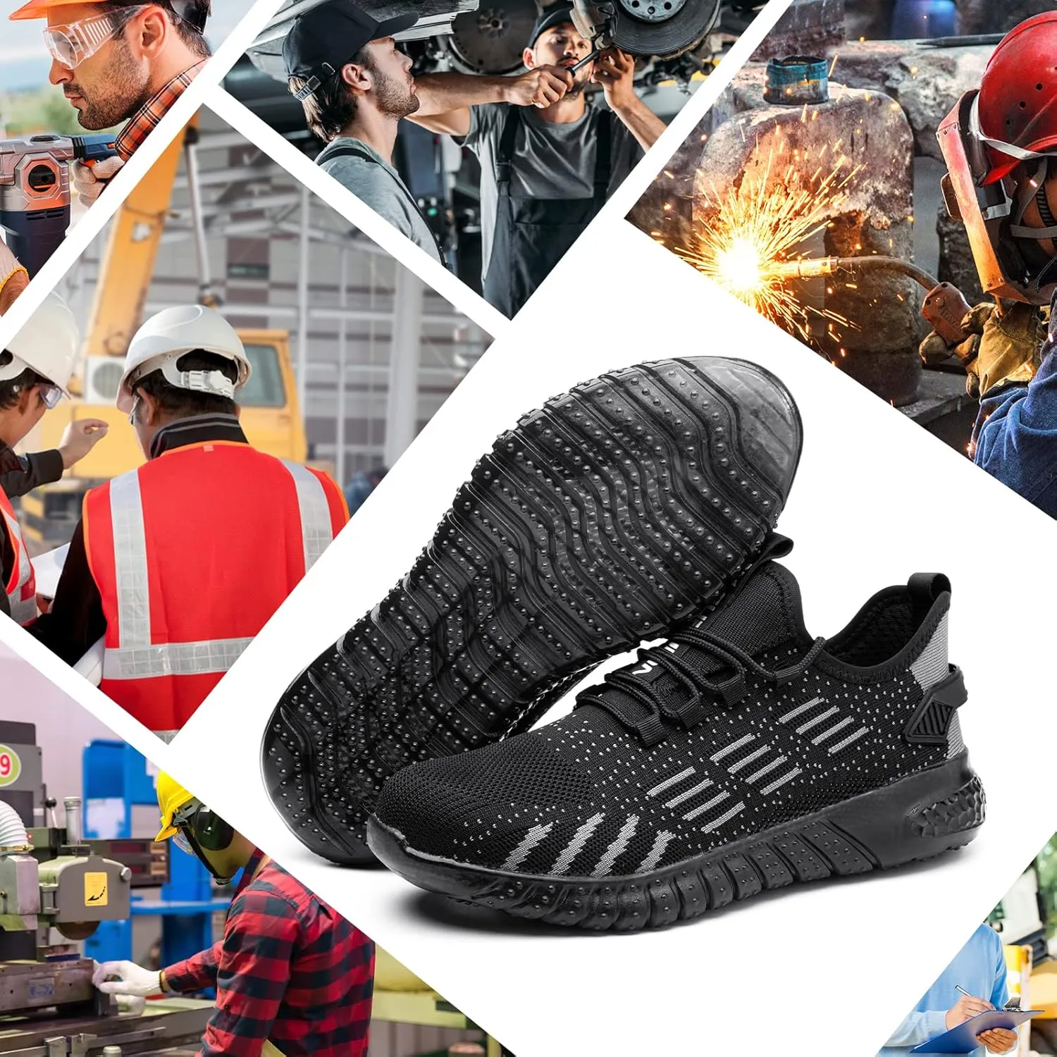 Steel Toe Shoes for Men Work Women Lightweight Air Cushion Sneakers Slip Resistant Safety Work Boots Indestructible Shoes