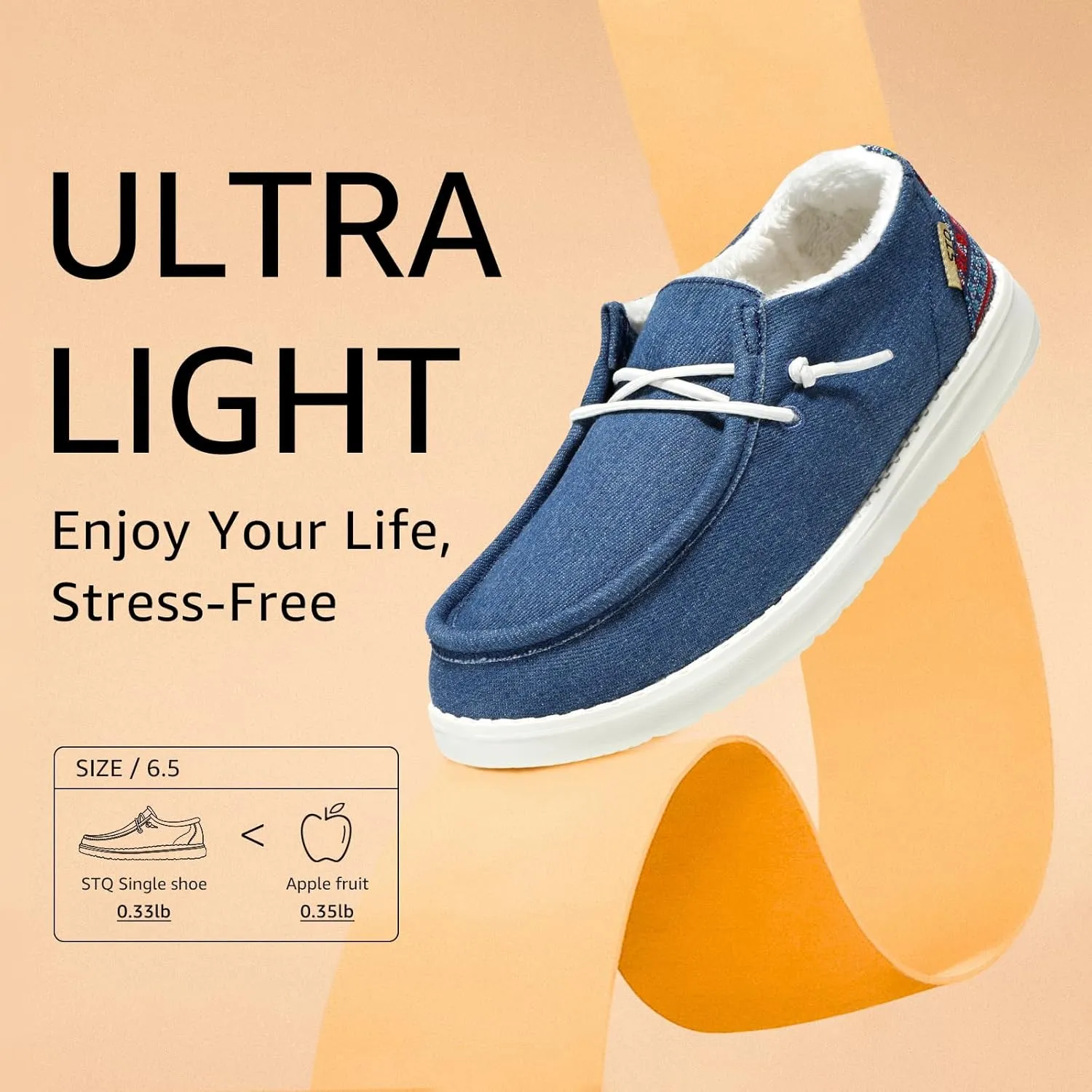 STQ Women's Slip on Loafers丨Orthopedic Comfotable Fur Lined Ultralight Boat Casual Shoes with Arth Support