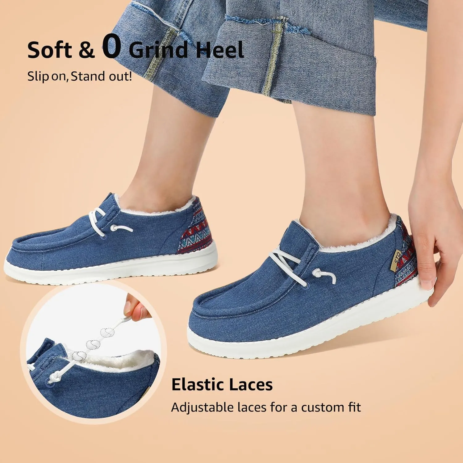 STQ Women's Slip on Loafers丨Orthopedic Comfotable Fur Lined Ultralight Boat Casual Shoes with Arth Support