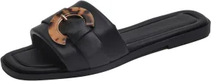Stratuxx Kaze Women's Dressy Summer Flat Sandals Fashion Slip on Slides with Buckle for Women Sandals Size 5-11
