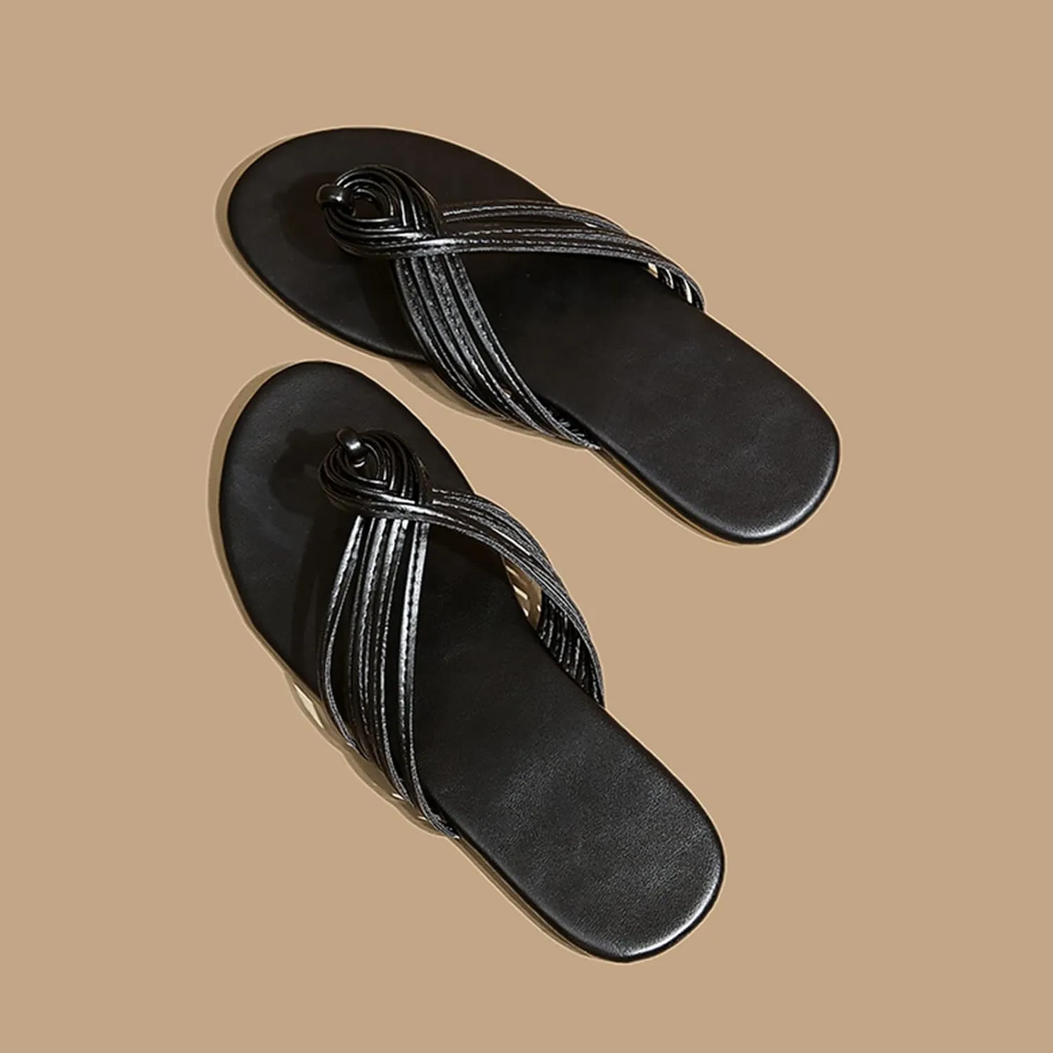 Stylish Beach Flat Flip Flops Women's Strappy Slides Summer Thong Sandals Comfortable Flat Slip-On Slippers Footwear