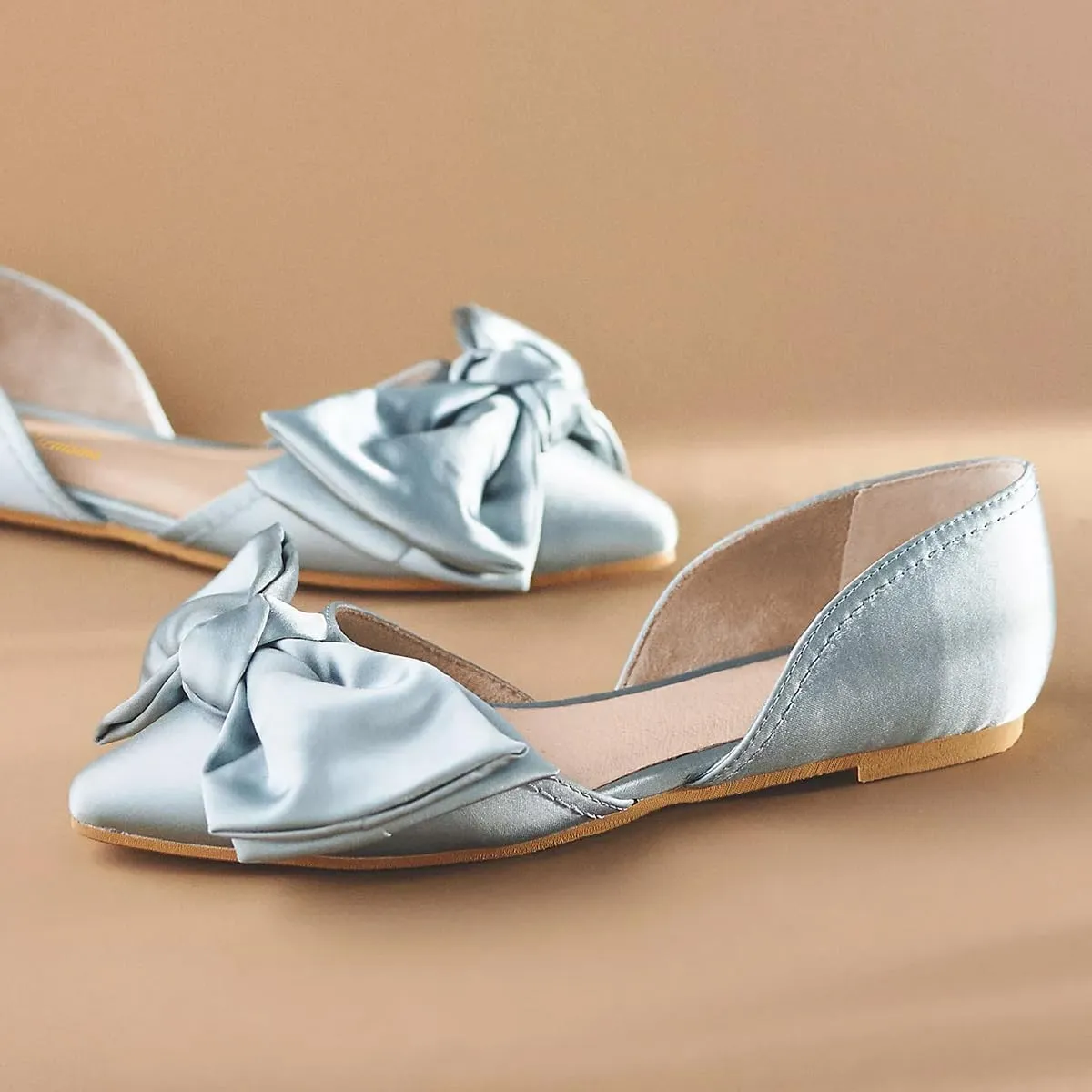 Tang'scuisins Women Bowknot Closed Toe D'orsay Flats Slip on Light Weight Heeled Sandals Elegant Wedding Party Dance Shoes Size 4-16 US