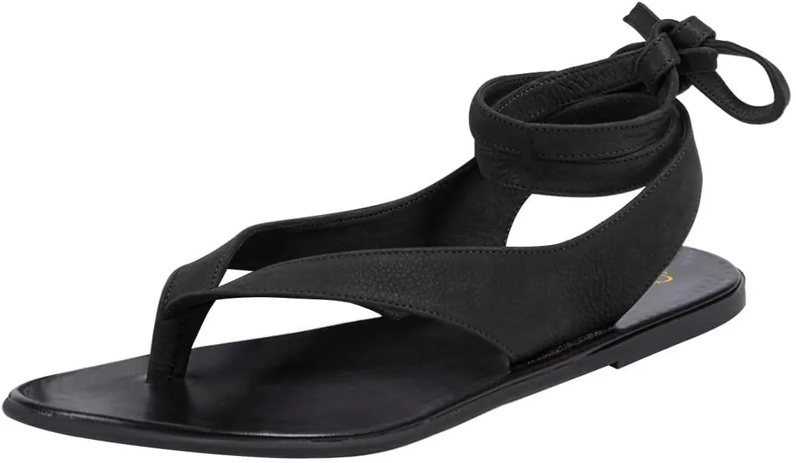 Tang'scuisins Women Split Open Toe Thong Sandals Tie up Ankle Strap Flats Summer Beach Dressy Shoes Size 4-16 US