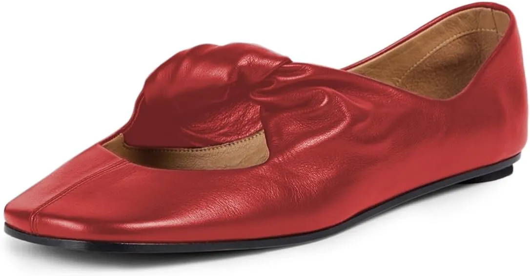 Tang'scuisins Women Stylish Slip on Frilled Knot Lightweight Ballet Flats Closed Round Toe Flats Dress Working Daily Casual Shoes Size 4-16 US