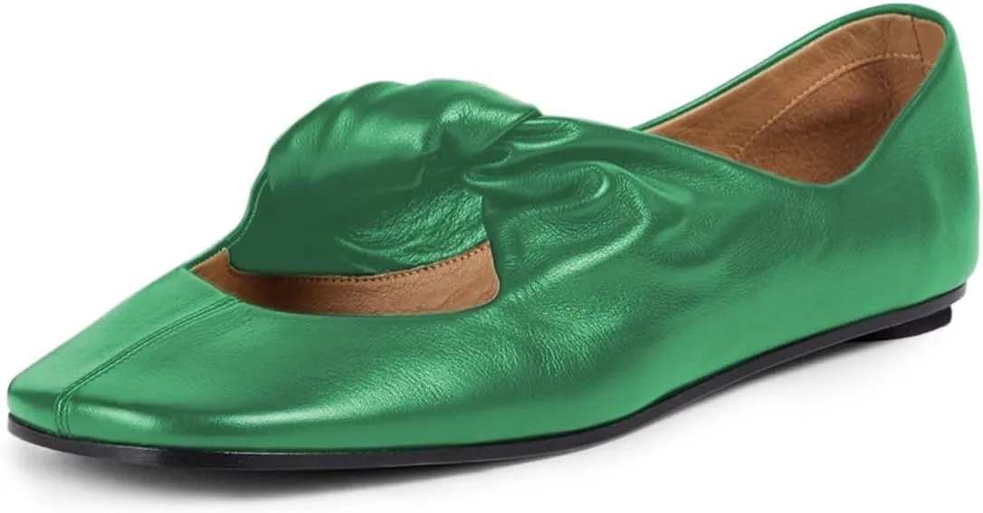 Tang'scuisins Women Stylish Slip on Frilled Knot Lightweight Ballet Flats Closed Round Toe Flats Dress Working Daily Casual Shoes Size 4-16 US
