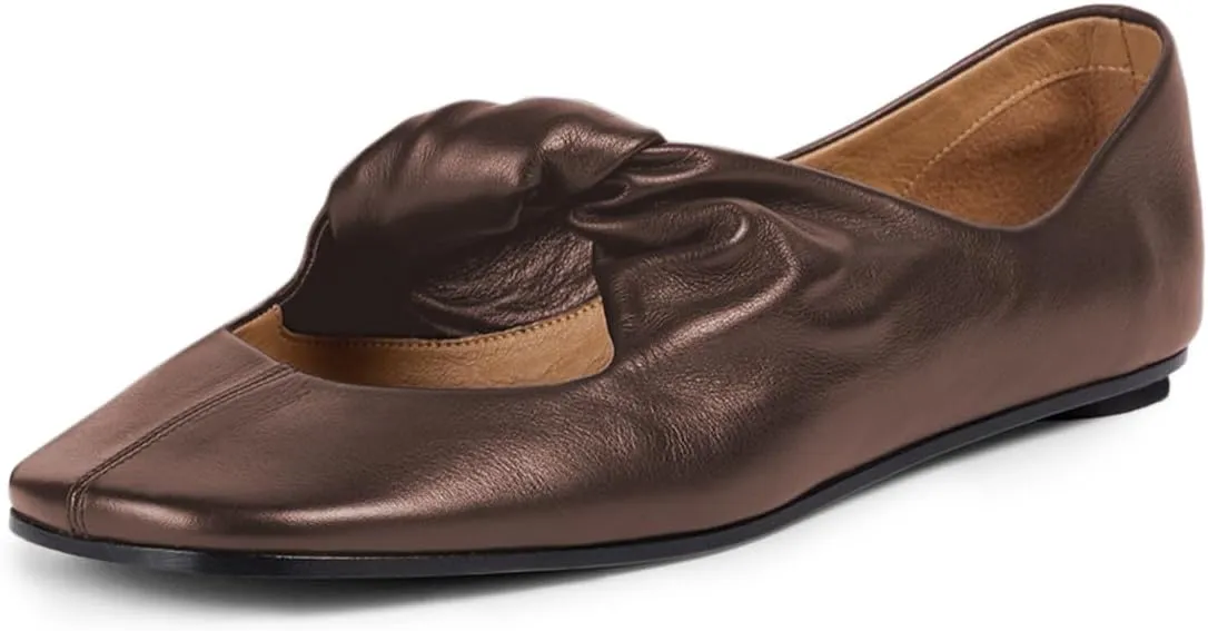 Tang'scuisins Women Stylish Slip on Frilled Knot Lightweight Ballet Flats Closed Round Toe Flats Dress Working Daily Casual Shoes Size 4-16 US