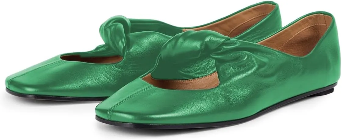 Tang'scuisins Women Stylish Slip on Frilled Knot Lightweight Ballet Flats Closed Round Toe Flats Dress Working Daily Casual Shoes Size 4-16 US
