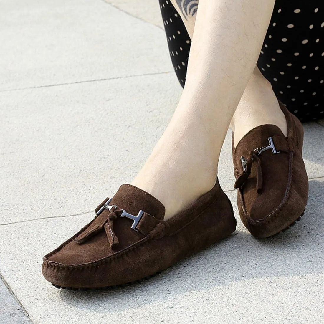 TDA Men's New Tassel Suede Driving Loafers Penny Boat Shoes
