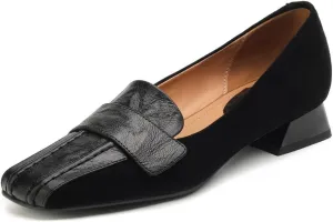 TinaCus Genuine & Suede Leather Women's Square Toe Handmade Slip On Flat Loafers Shoes