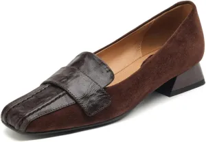 TinaCus Genuine & Suede Leather Women's Square Toe Handmade Slip On Flat Loafers Shoes