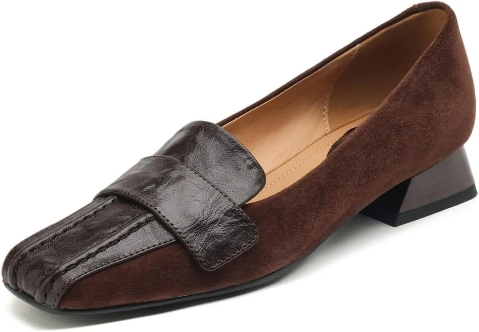 TinaCus Genuine & Suede Leather Women's Square Toe Handmade Slip On Flat Loafers Shoes