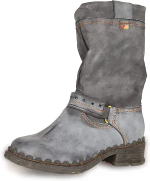 TMA EYES Buckle-Accent Leather Faux Fur Women Boots