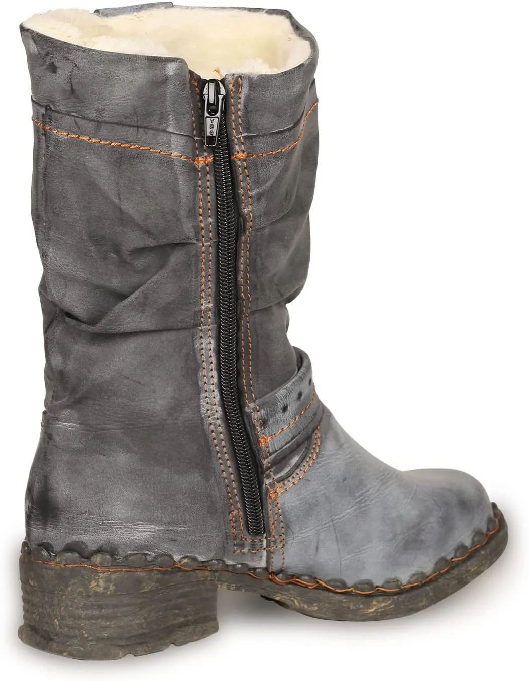 TMA EYES Buckle-Accent Leather Faux Fur Women Boots