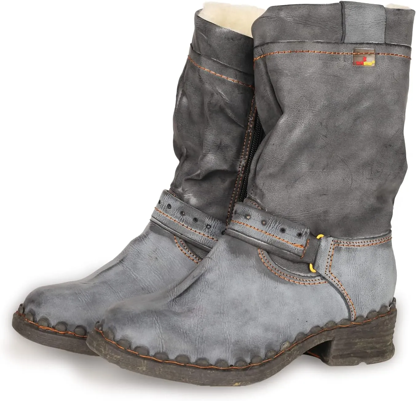TMA EYES Buckle-Accent Leather Faux Fur Women Boots