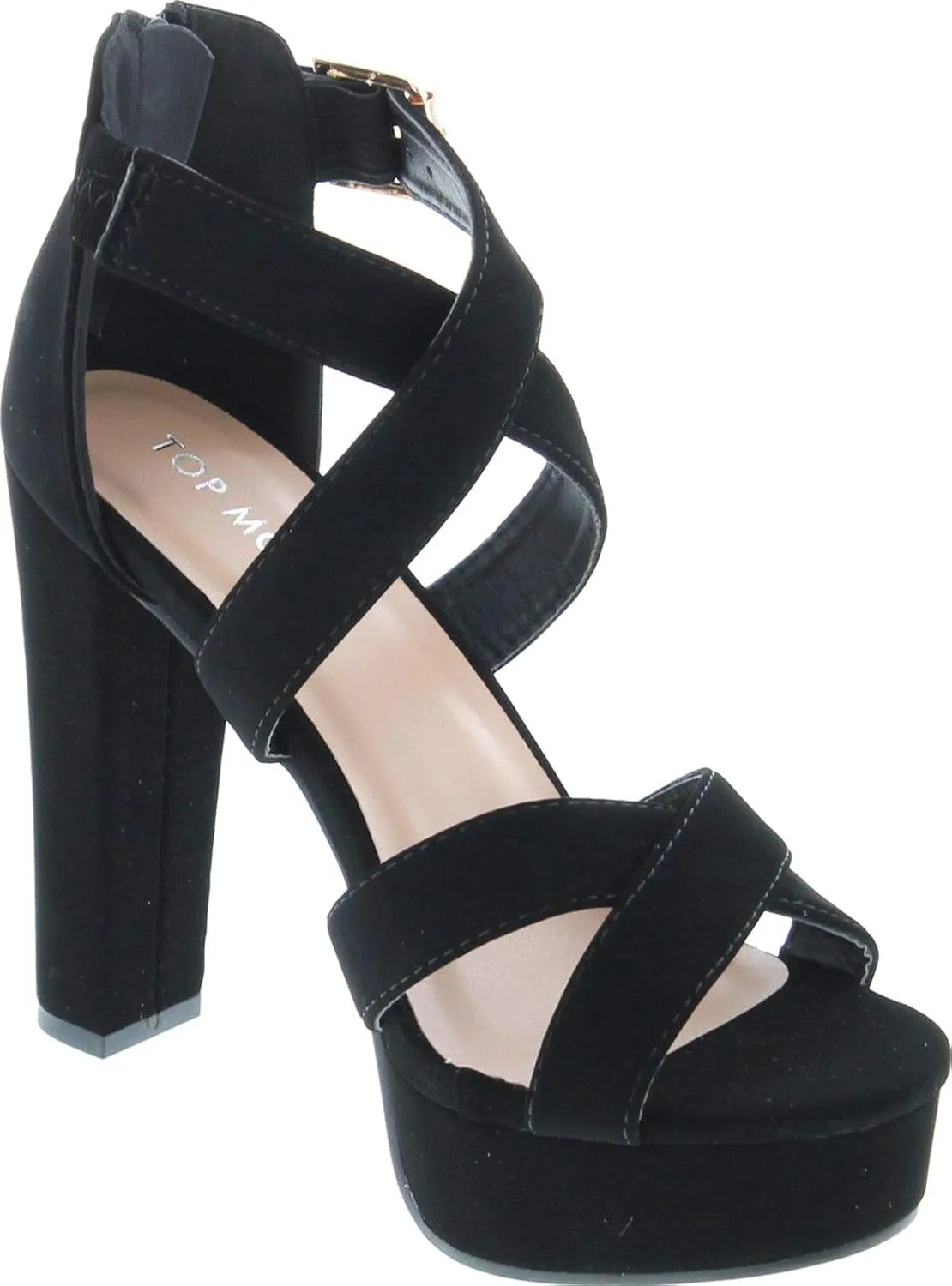 Top Moda Lovely-86 Women's Peep Toe Platform Chunky High Heel Closed Back Sandals