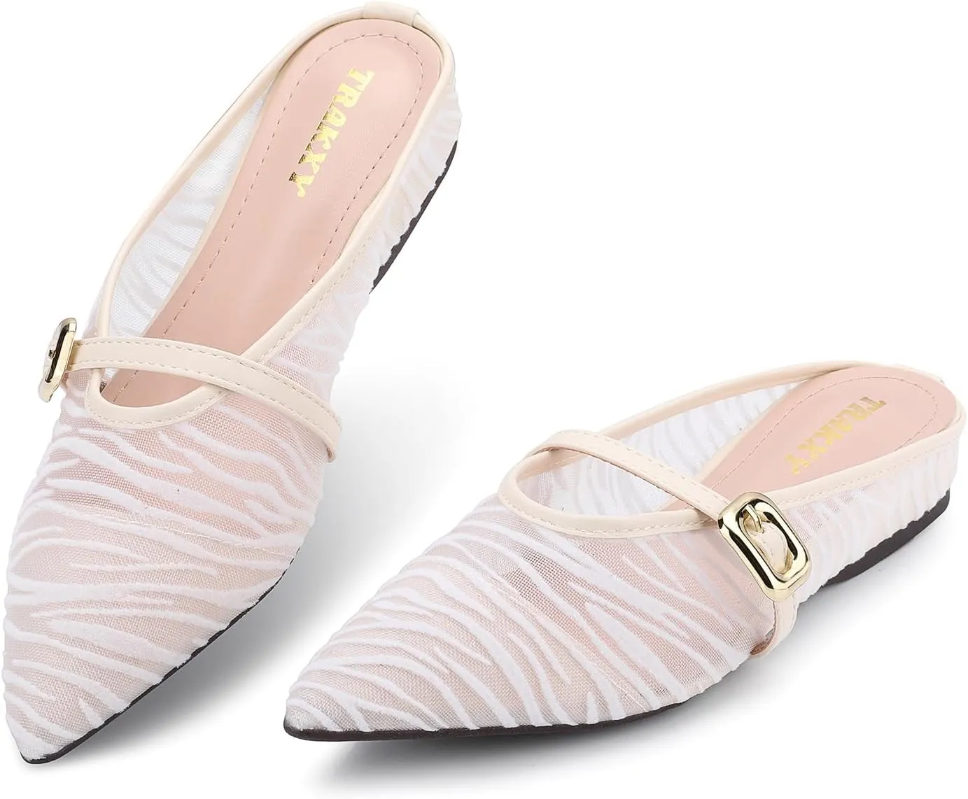 Trakxy Women's Buckle Pointed Toe Backless Mule Ballet Flats Inner Height Increase Comfortable Flat Dress Shoes Casual Work Parties Shopping