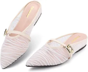 Trakxy Women's Buckle Pointed Toe Backless Mule Ballet Flats Inner Height Increase Comfortable Flat Dress Shoes Casual Work Parties Shopping