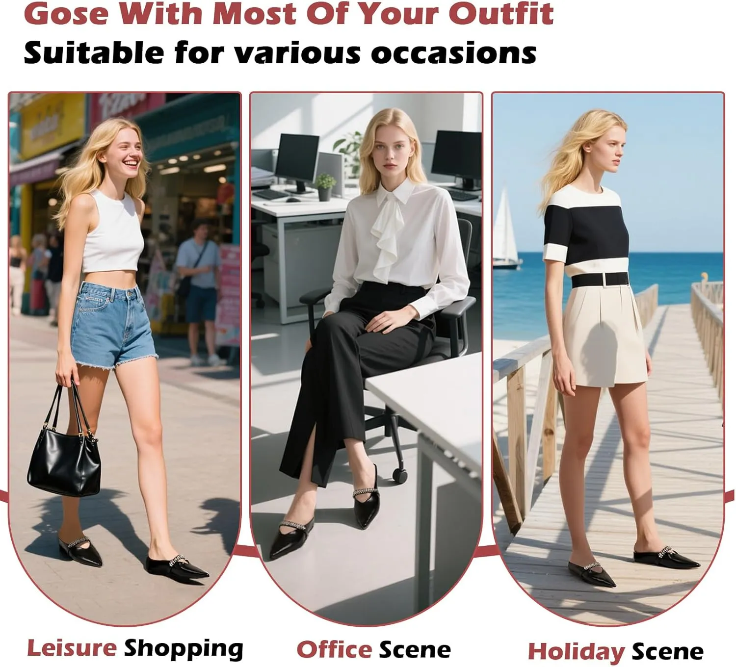 Trakxy Women's Buckle Pointed Toe Backless Mule Ballet Flats Inner Height Increase Comfortable Flat Dress Shoes Casual Work Parties Shopping