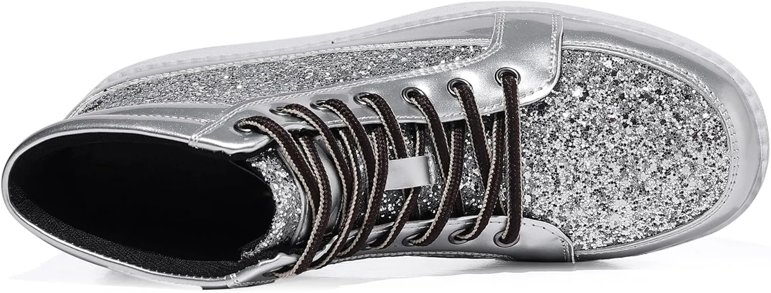 Trsorini Mens Glitter Sparkly Shoes Bling Sequin Lace Boots Fashion Sneakers High Top Casual Shiny Shoes