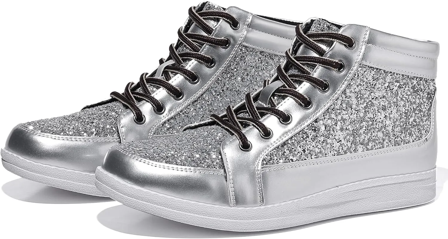 Trsorini Mens Glitter Sparkly Shoes Bling Sequin Lace Boots Fashion Sneakers High Top Casual Shiny Shoes