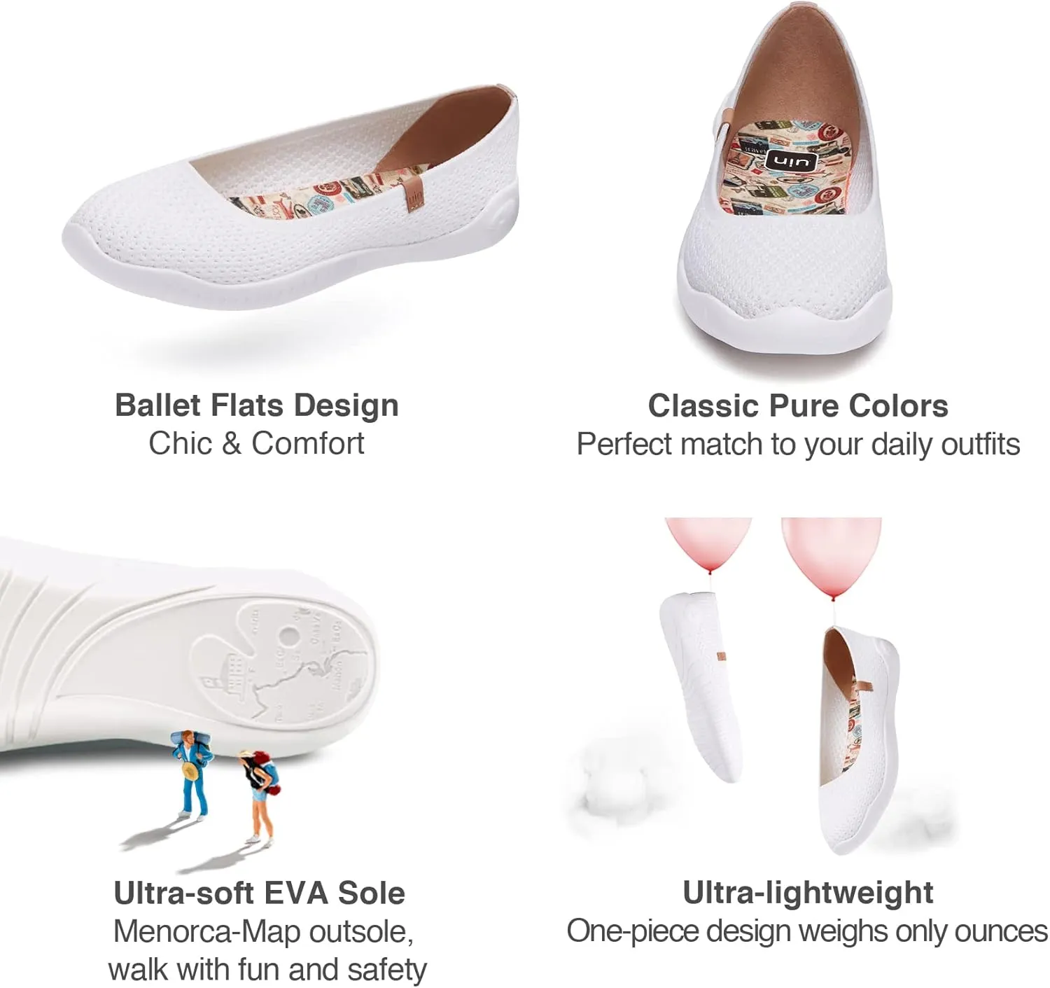UIN Ballet Flats Shoes for Women Art Printed Wide Toe Casual Breathable Lightweight Slip On Women Loafers