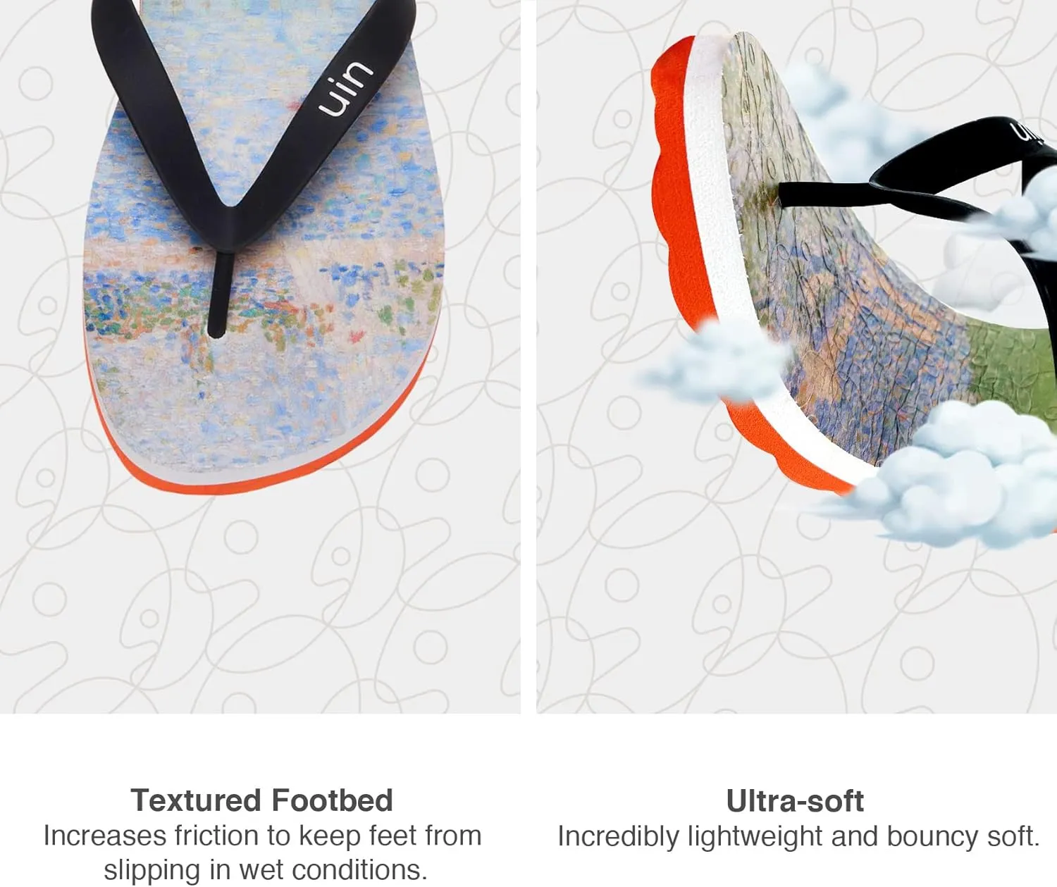 UIN Men's Flip Flops Thong Sandals Beach Summer Casual Art Painted Travel Comfort Slippers Blanes