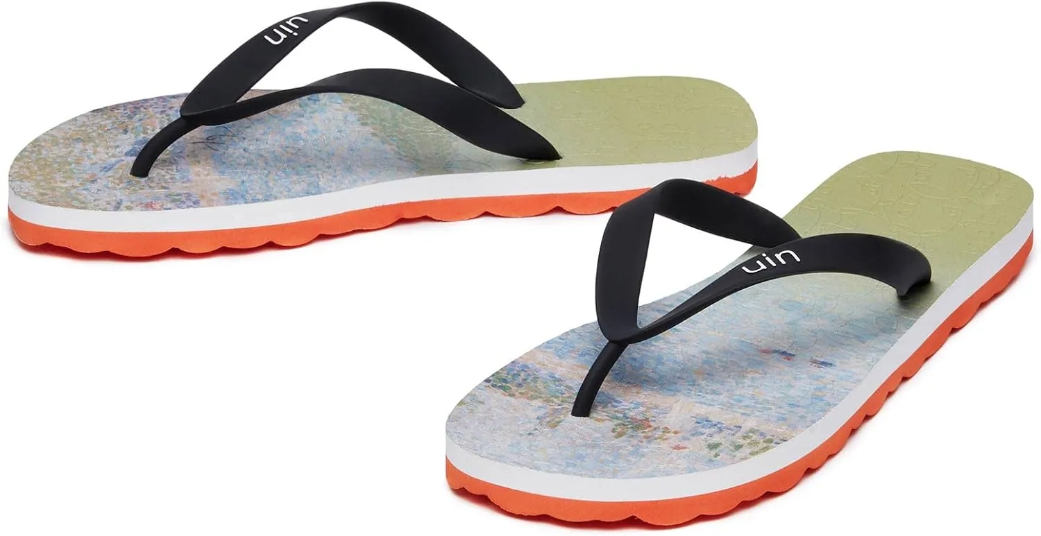 UIN Men's Flip Flops Thong Sandals Beach Summer Casual Art Painted Travel Comfort Slippers Blanes