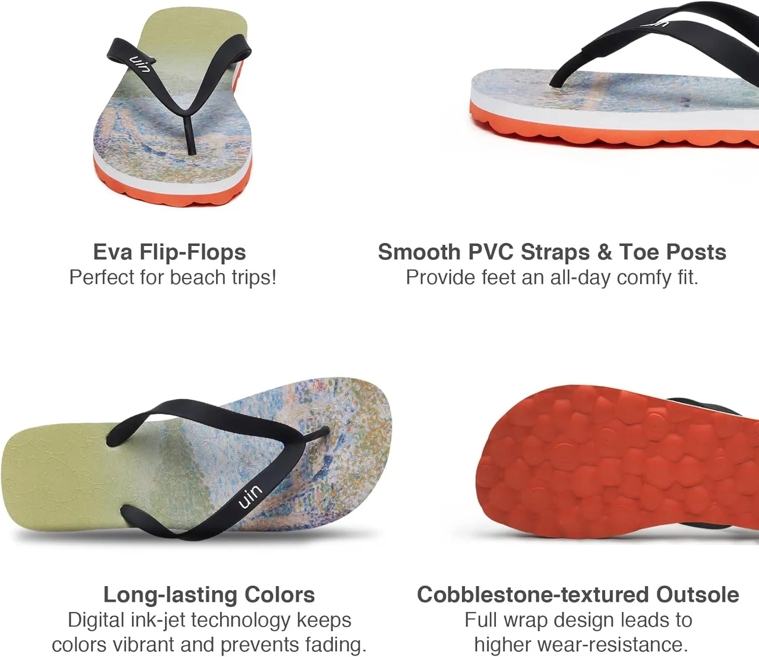 UIN Men's Flip Flops Thong Sandals Beach Summer Casual Art Painted Travel Comfort Slippers Blanes