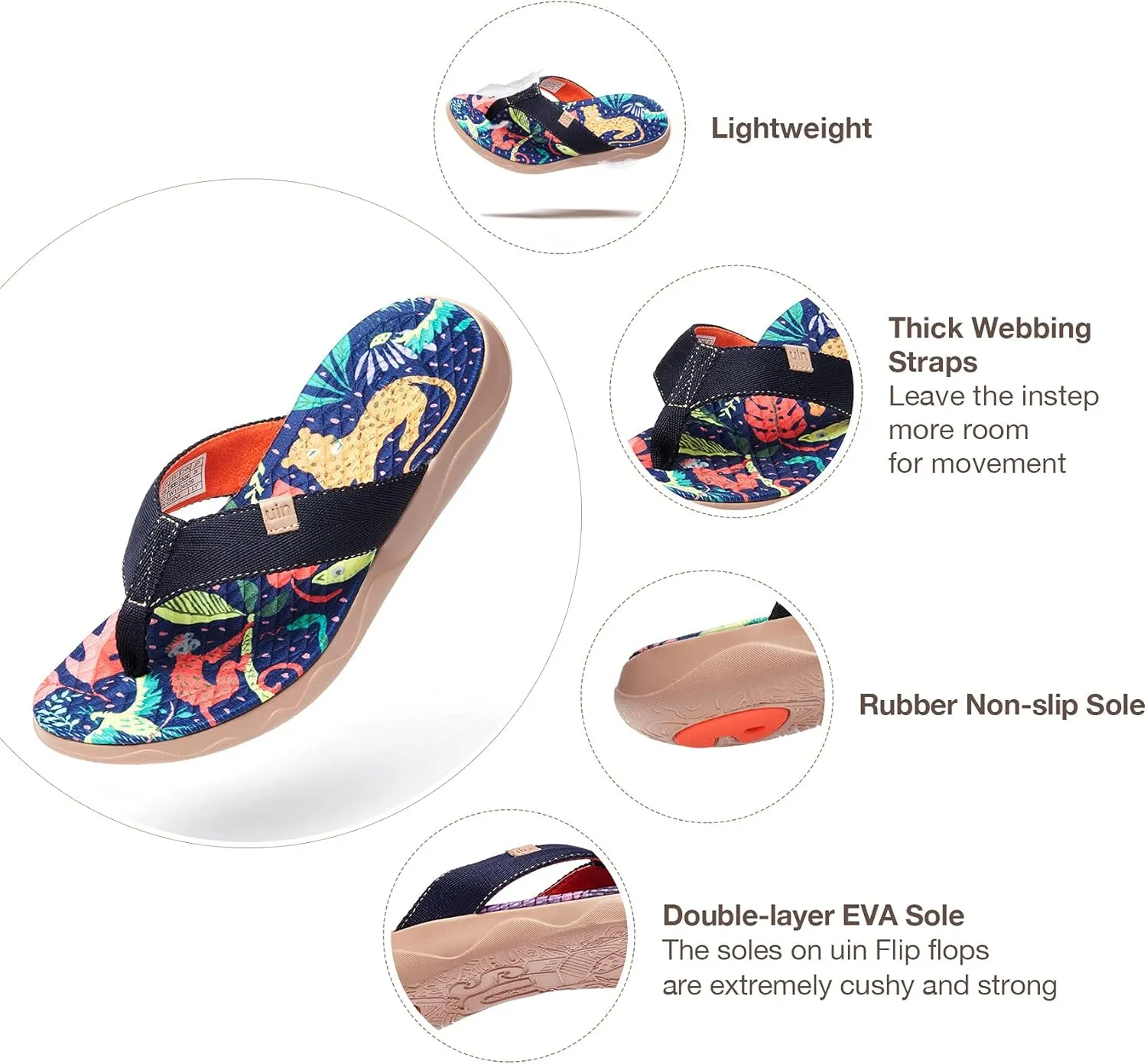UIN Women's Flip Flops Thong Sandals Beach Summer Casual Art Painted Travel Comfort Slippers Non Slip